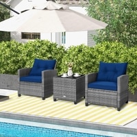 Carry Bird Wicker Patio Furniture Outdoor Balcony Chairs In Grey And Navy Blue Colour