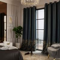 Stoa Paris Satin Long Door Curtains, 300 TC Dimout Home Furnishing Curtains,  Aesthetic Parda,,  Decoration, Pack of 1, Versailles - Emerald Royale