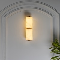 Jesse White Alabaster Stone & Brass Finish Metal Bathroom Wall Light