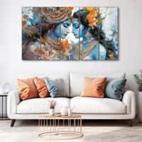 The Castle Decor Premium Radha Krishna Wall Art Wooden Framed Digital Painting 27x48 Inch (Style 2)