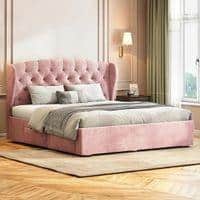 Holmebrook Engineered Wood Queen Size Drawer Storage Upholstered Bed in Desert Rose Colour