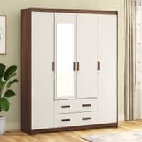 Miller 4 Doors 2 Drawers Wardrobe With Mirror and Lock in Two Tone Finish