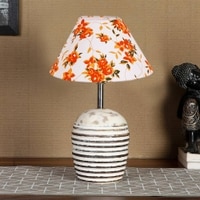 Multicolor cotton with White Brushed Wood Table Lamp -2