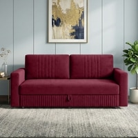 Alfon 3 Seater Velvet Pull Out Sofa Cum Bed with Storage In Maroon