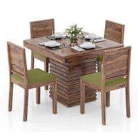 Julian 4 Seater Dining Table With Set Of 4 Oribi Upholstered Dining Chairs (Colour- Avocado Green, Finish- Teak)