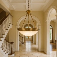 Quoizel Arlo 3-Light Pendant In Pure Brass With Frosted White Glass Shades