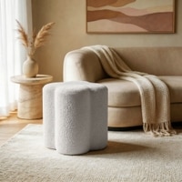 Remi Pouffee In White Boucle Colour