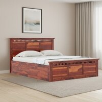 Fidora Solid Wood Queen Hydraulic Storage Bed In Honey Finish