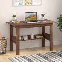 Efflino Engineered Wood Study and Computer Laptop Table for Home or Office, WFH Desk, with Storage for Books and Décor Display for Adults Kids Students - Large (Brown Maple)
