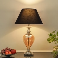Hinton Amber Glass And Nickel Finish Metal Table Lamp With Black Cotton Shade