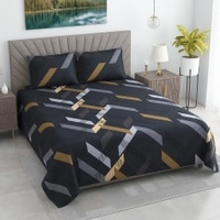 Xara Dark Blue Geometric 400 TC Cotton Flat Double Queen Size Bedsheet with 2 Pillow Covers – Threads