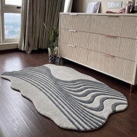 Handmade Wool Silk Shaped Rug Modern Wave Grey 3 x 5 Feet Carpet