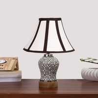 Devansh Multi Cotton Shade Lamp With Wood & Mosaic Glass Base For Decoration/Office/Home/Gifting/Study For Decoration/Office/Home/Gifting/Study