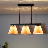 Adeline 3 Light Ceiling Pendant in Black Metal  With Beige Cotton Shade