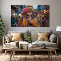 The Castle Decor Lord Ganesha Wall Painting Wooden Framed 27x48 Inch (Style 16)