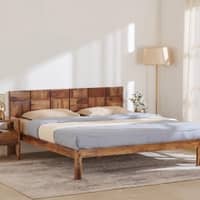 Baare Solid Wood King Size  Bed In Natural Teak Finish