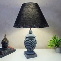 Grey Color Handpainted And Hancarved Distress Wooden Table Lamp