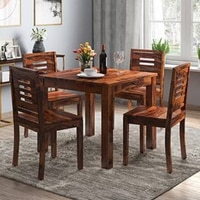 Kerry Solid Wood Dining Chair in Teak Finish & Wheat Brown Colour - Set of 2
