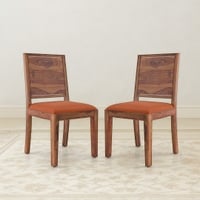 Oribi Solid Wood Dining Chair Set Of 2 In Teak Finish