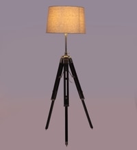 Black Dabbi Stand Floor Lamp in Beige Shade
