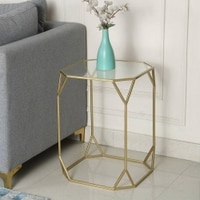 Hammond Glass Side Table In Gold Finish