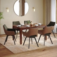Atlas Solid Wood 6 Seater Compact Dining Table In Honey Finish With set of 6 Casey Swivel Dining Chair in Dual Tone