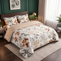 White Floral 4 Pcs Comforter set with Queen size bedsheet + 2 Pillow covers