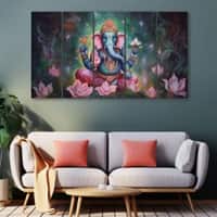 The Castle Decor Ganesh Ji Wall Painting Wooden Framed 27x48 Inch