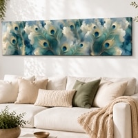 Abstract Peacock Feather Canvas Wall Art 12 x 46 Inch