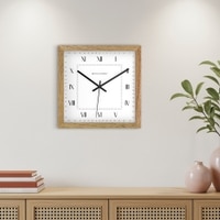 Square Wooden Wall Clock with Roman Numerals and Outer Minute Track