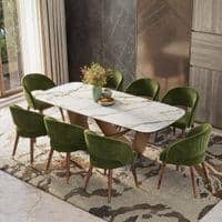 Paloma Celia 8 Seater Dining Set (Pluto Spanish Ceramic Finish, Deep Olive Velvet Colour)