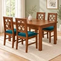 Globally Indian Nakshatra Solid Sheesham Wood 4 Seater Dining Table Set 4 Chairs Teal Green