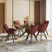Zaida 6 Seater Dining Table With Set Of 6 Bren Swivel Dining Chairs (Colour- Auburn, Finish- Glass)