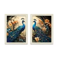 The Castle Decor Peacock Vastu Wall Art Set of 2 10x13 Inch