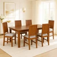 Globally Indian Mahira Solid Sheesham Wood 6 Seater Dining Table Set 6 Chairs Grey
