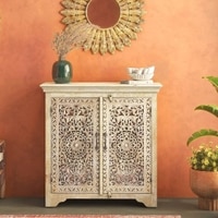 Anokhi Solid Wood Sideboard In Rustic White Finish