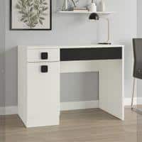 Kristina Study Desk with Shuttered Cabinet and 2 Drawers in Ivory Carbon Black Colour