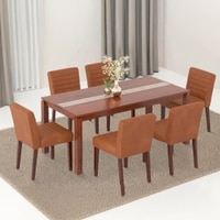 Atlas Crest Solid Wood 6 Seater Dining Table with Ludo Solid Wood Dining Chair