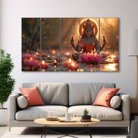 The Castle Decor Goddess Laxmi Wall Painting Wooden Framed 27x48 Inch (Style 10)