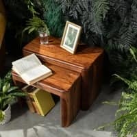 Syra Solid Wood Nesting Stool Set In Provincial Teak Finish