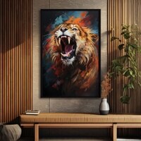 The Castle Decor Abstract Tiger Wall Art Framed Painting 20x30 Inch