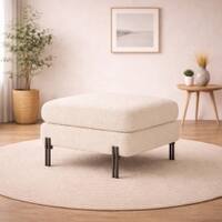 Doe Buck Luxe Boucle Square Ottoman in White Colour with Black Metal Legs