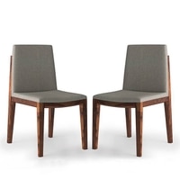 Galatea Solid Wood Dining Chair in Teak Finish & Grey Colour - Set of 2