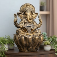 Golden 2Ft Lotus Ganesha Water Fountain