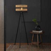Dixie Natural Floor Lamp With Black Iron Base