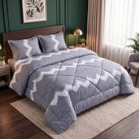 Grey Abstract 4 Pcs Comforter Set With Queen Size Bedsheet With 2 Pillow Covers