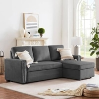 Solace Solid Wood Sofa cum Bed in Dark Grey
