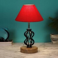Amiyah Red cotton Table lamp with Wood & Iron Base