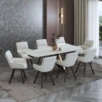 Aeris Ceramic 6 to 8 Seater Extendable Dining Table With Bren Dining Chair