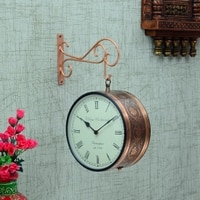Metal Copper Finish Decorative Wall Hanging  Railway Clock Showpiece  By Craft Tree